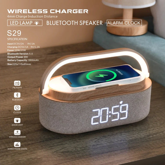 Bluetooth Speaker with Wireless Charging & Alarm Clock-1