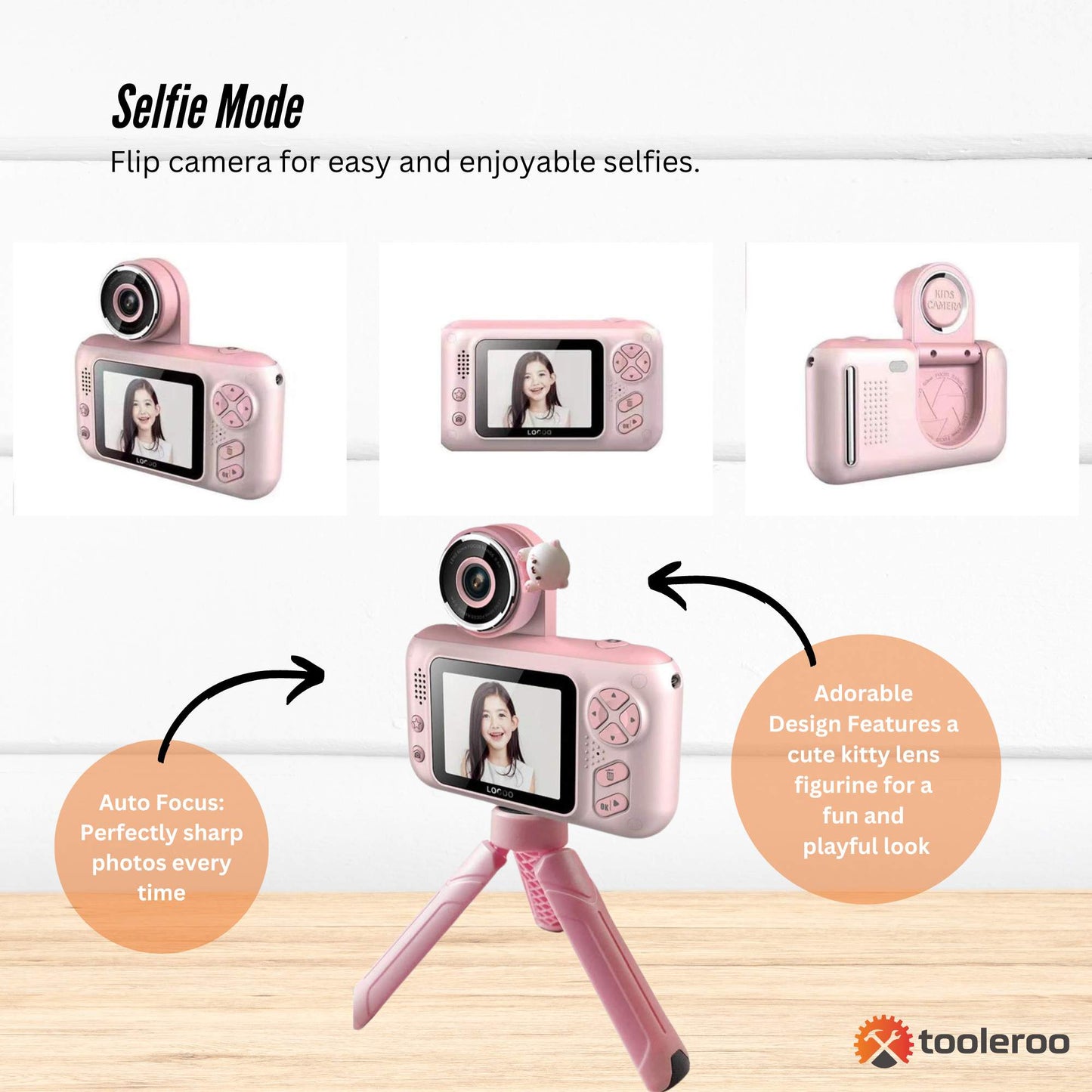 Kids HD Digital Camera Pink - Children's Selfie Photo Video 2.4 Inch Screen-4
