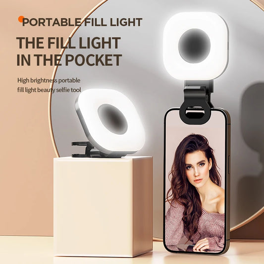 Mini LED Smartphone Selfie Fill Light 3 Modes with Adjustable Brightness Clip Portable Video Light for Tiktok Camera Mobile Ipad