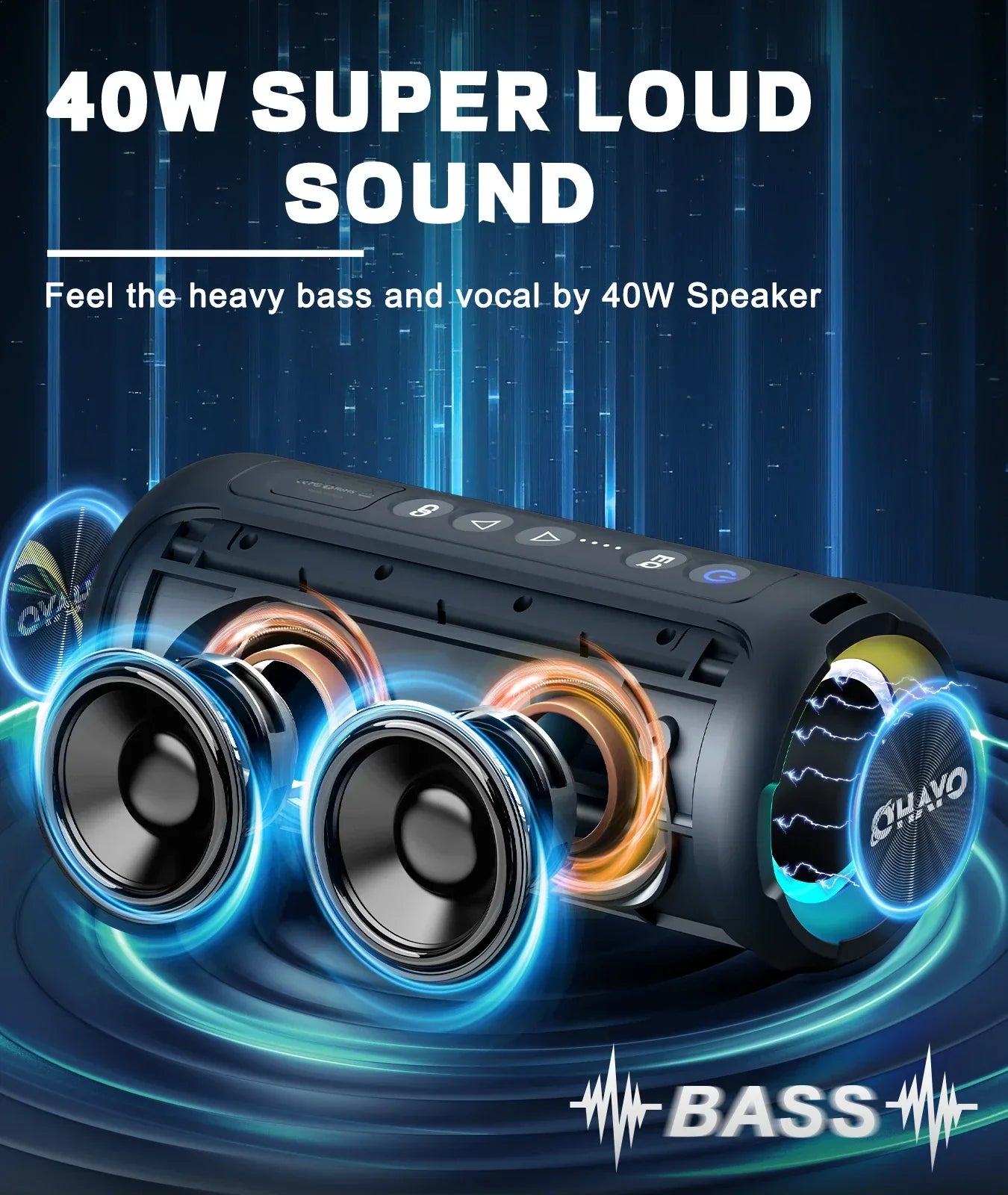 40W Waterproof Bluetooth Speaker with LED Light (Black)-2